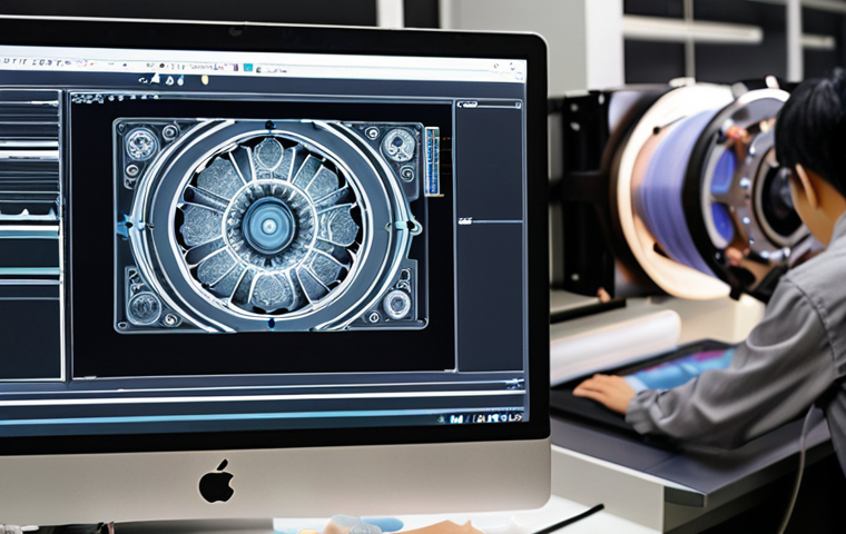 **Prompt:** A focused Japanese mold designer, mid-career, intently working on a cutting-edge 3D CAD workstation. The screen displays a complex mold design with intricate simulated stress and flow analyses. Surrounding the designer, ethereal digital data streams, representing AI and IoT integration, subtly intertwine with holographic projections of key performance indicators. In the background, a blur of traditional drafting tools and a highly detailed miniature physical mold hint at the craft's heritage. The scene is set in a clean, state-of-the-art manufacturing R&D lab, emphasizing precision, innovation, and the fusion of human skill with digital technology. Dynamic, realistic lighting, high detail.