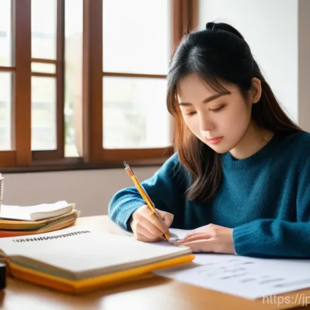 금형설계기능사 필기 시험 준비법 - **Prompt:** A focused and diligent young Japanese woman in her late 20s, wearing smart casual attire...