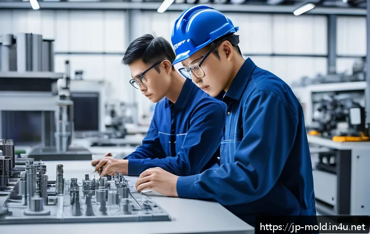 금형설계기능사 자격증 취득의 장단점 - A modern Japanese manufacturing workshop scene focused on a skilled mold design engineer at work, we...