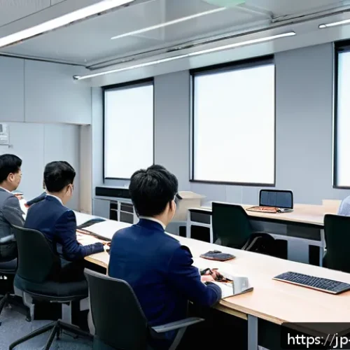 금형설계기능사와 관련된 정부 지원 프로그램 - A modern Japanese manufacturing training classroom scene with young and middle-aged professionals at...