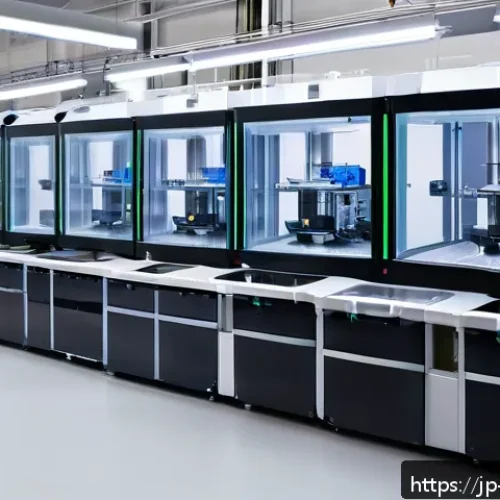 금형설계기능사와 3D 프린팅 기술의 연관성 - A modern Japanese manufacturing workshop featuring skilled technicians using advanced 3D printers to...