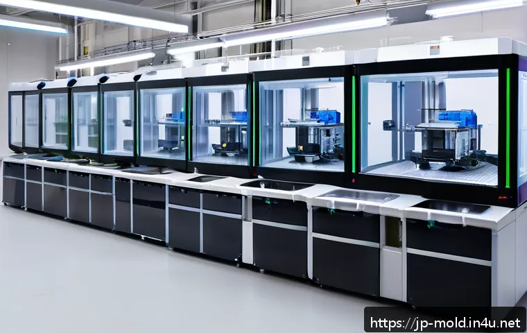금형설계기능사와 3D 프린팅 기술의 연관성 - A modern Japanese manufacturing workshop featuring skilled technicians using advanced 3D printers to...